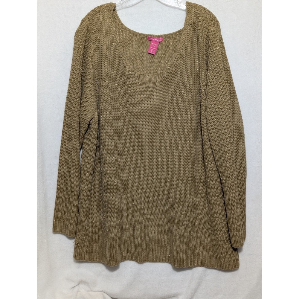 Woman Within Metalic Gold Knit Sweater Womens 2X Scoop Neck Long Sleeve Pullover